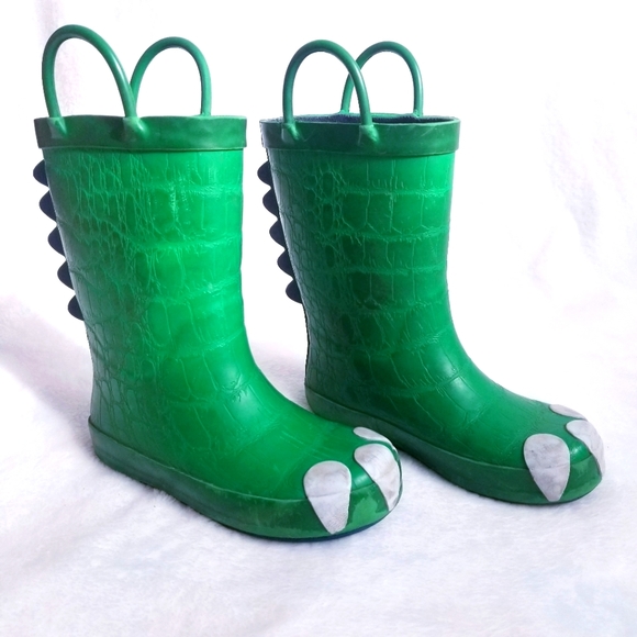 Boys Cat Jack Green Dinosaur Rainboots 